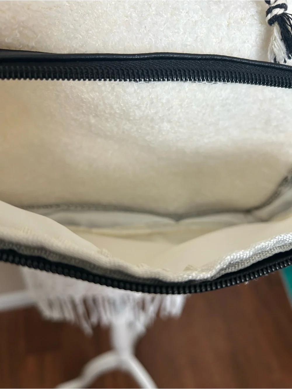 Madden Girl Cream Sherpa Backpack with Black Trim